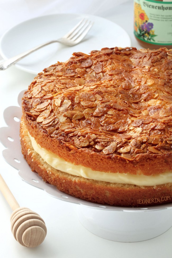 Bienenstich (Bee Sting Cake) – dairy-free and can be made gluten-free, 100% whole grain or with all-purpose flour.