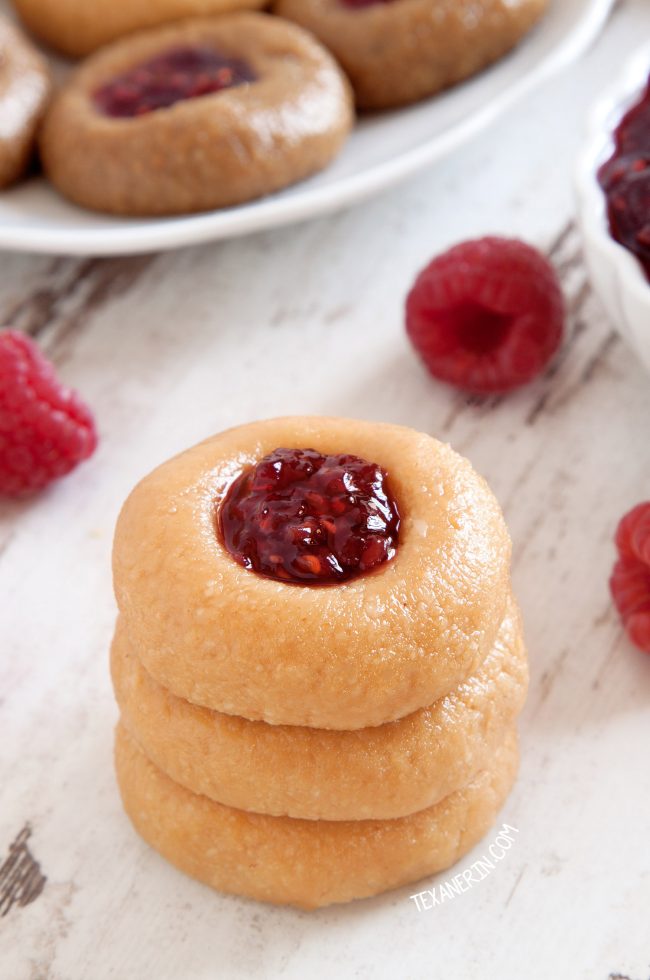 No-bake PB&J Thumbprint Cookies (vegan, gluten-free, grain-free with a paleo and nut-free option – please click through to the recipe to see the dietary friendly options