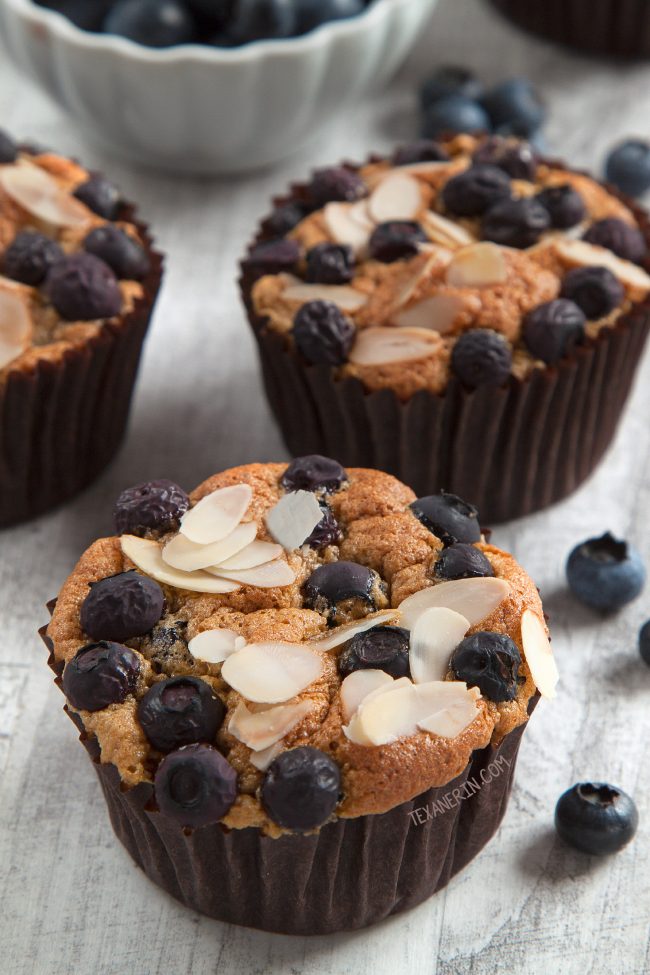 The Best Paleo Blueberry Muffins Ever – their angel food-like texture and almond flavor make them totally irresistible! Grain-free, gluten-free, dairy-free.