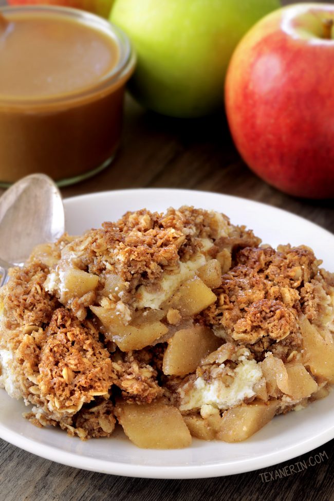 Caramel Apple Cheesecake Crisp (gluten-free, whole grain)