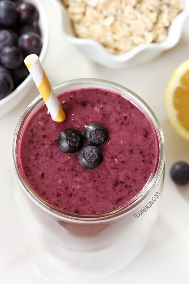 Paleo Blueberry Smoothie (vegan, grain-free, gluten-free, and dairy-free – please click through to the recipe to see the dietary-friendly options)