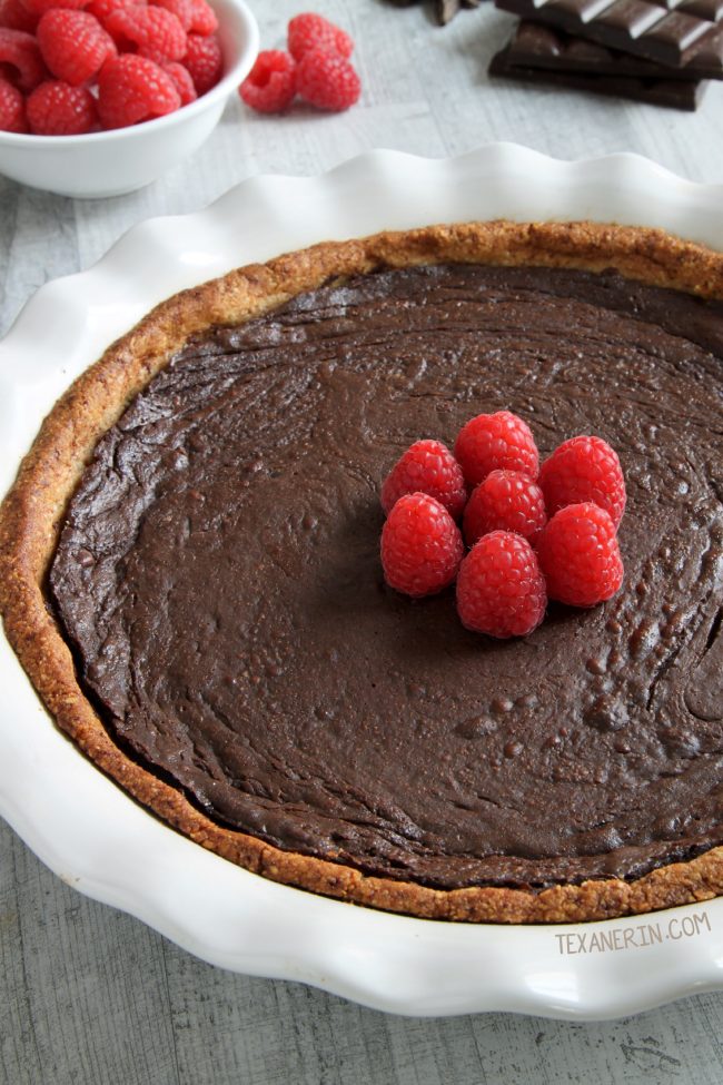 This Paleo Chocolate Fudge Pie is silky, smooth, fudgy and decadent and has an almond flour based crust.