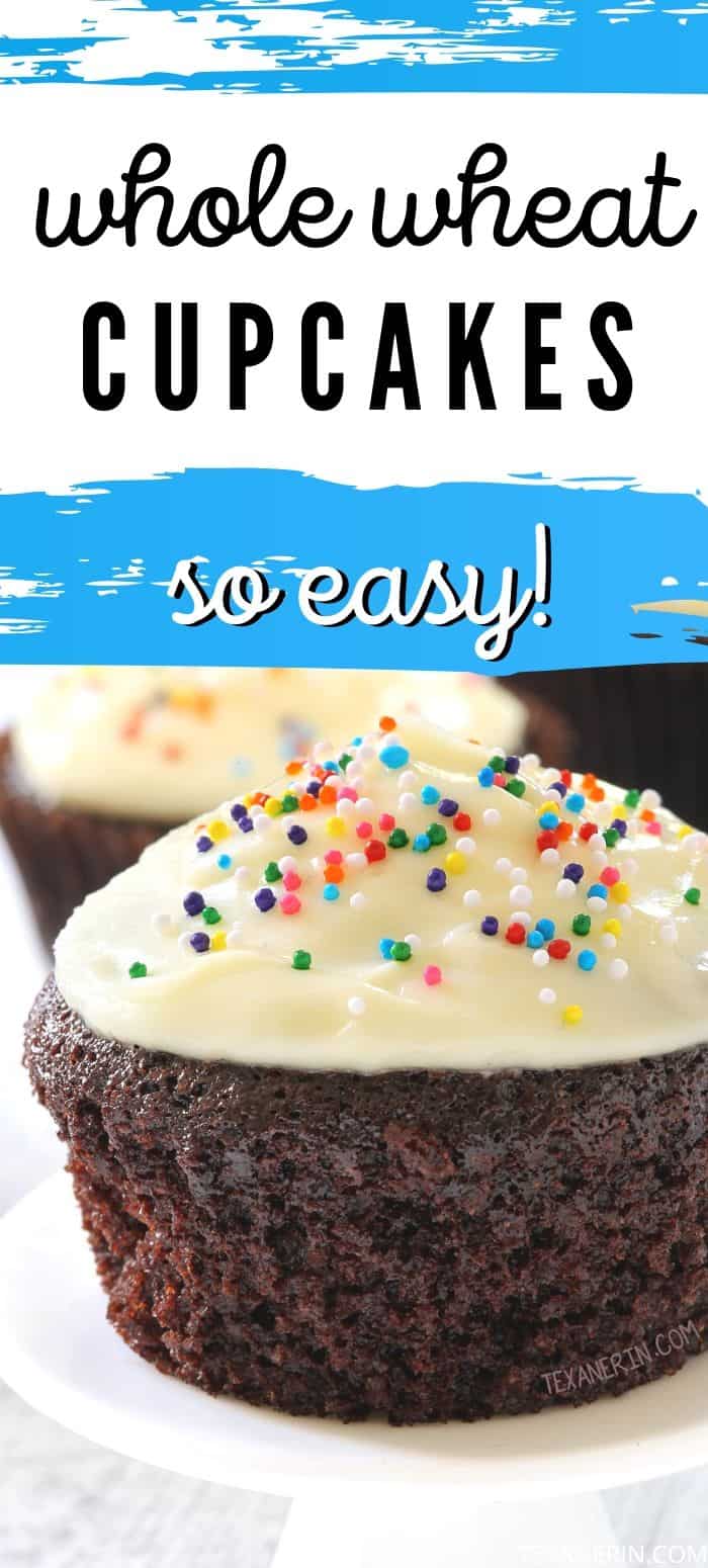 These 100% whole wheat chocolate cupcakes are made just a little healthier with less sugar (or honey!) and are incredibly moist. Can also be made with all-purpose or gluten-free flour and they're naturally dairy-free.