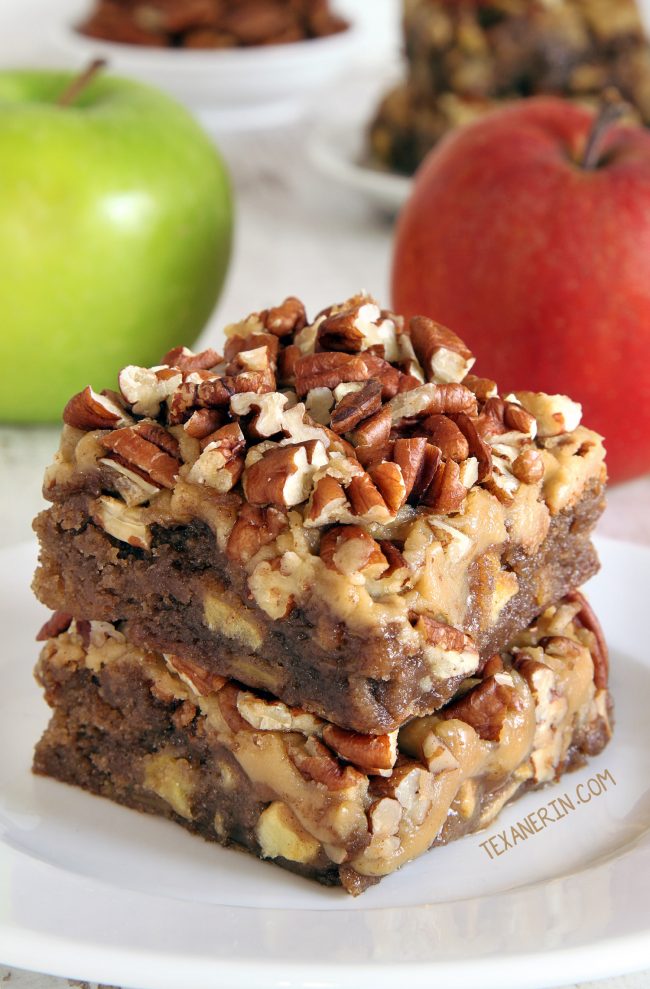 Apple Brownies with a delicious and easy caramel frosting! (gluten-free, whole grain and all-purpose flour options)