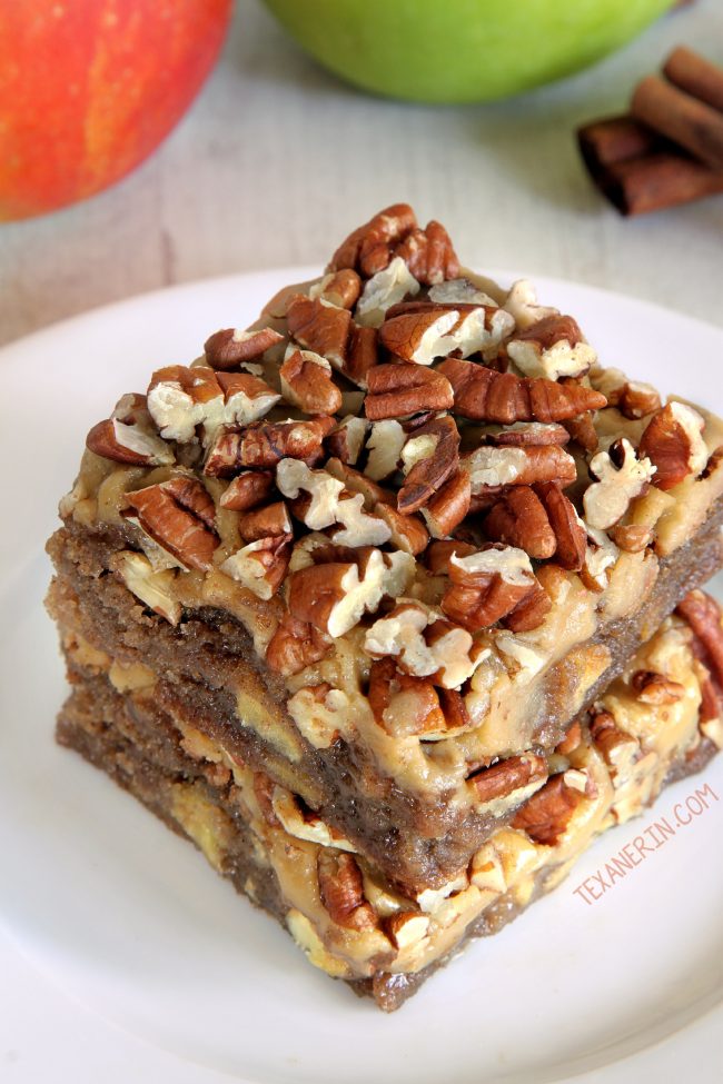 Apple brownies with an amazing caramel frosting! (gluten-free, whole grain and all-purpose flour options)