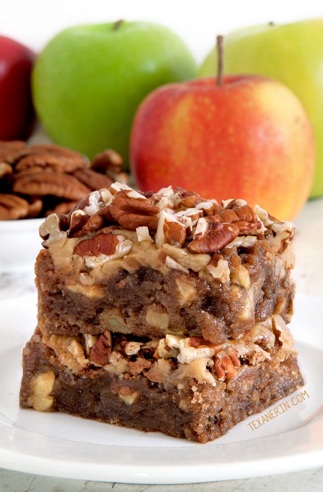 Apple brownies with an amazingly easy caramel frosting! (gluten-free, whole grain and all-purpose flour options)