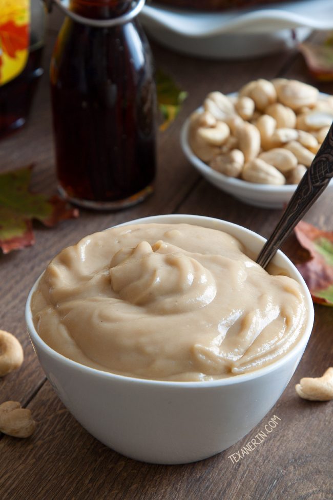 This paleo vegan maple cream frosting is maple-sweetened, cashew-based and super creamy! The perfect frosting for pumpkin cake and other fall treats.