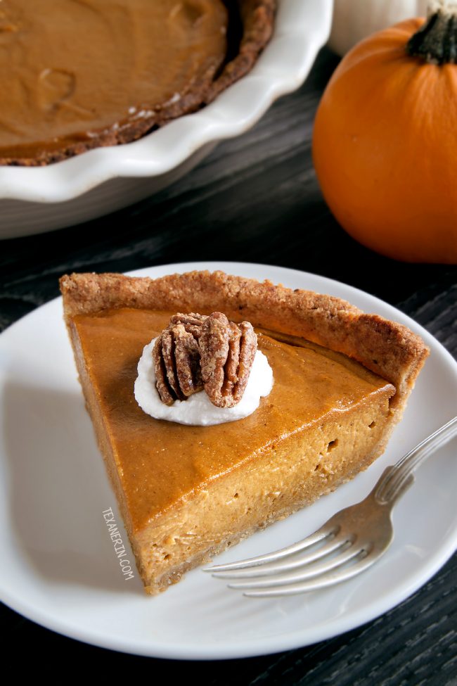 Paleo Vegan Pumpkin Pie – has a richer and creamier pumpkin filling than your traditional pumpkin pie! A great grain-free, dairy-free and gluten-free dessert for Thanksgiving. With a how-to recipe video.