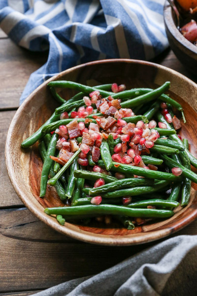 Pan-fried Bacon Green Beans with Pomegranate Seeds from The Roasted Root