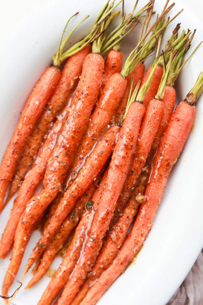 3-ingredient Honey Mustard Glazed Carrots from Joyful Healthy Eats