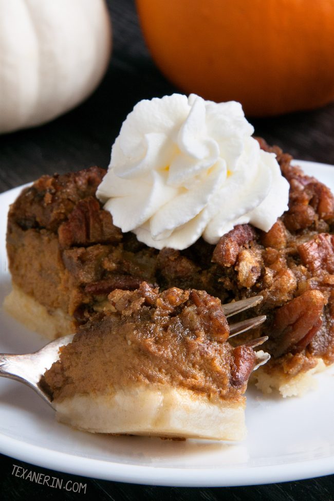 Easy and Delicious Pumpkin Pecan Pie Bars with a homemade sugar cookie crust (gluten-free, 100% whole grain, all-purpose flour options)