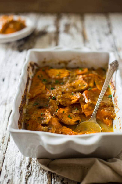 Scalloped Sweet Potatoes (vegan) from Food Faith Fitness