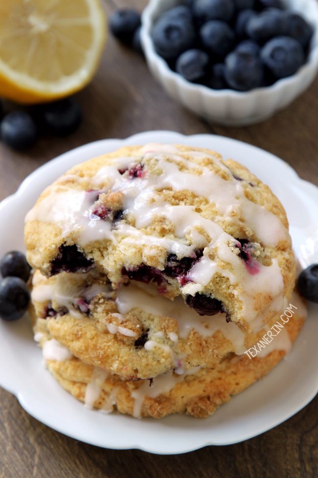 These blueberry cookies have a streusel coating, a nice lemon flavor and are just like a blueberry muffin top! With gluten-free, whole wheat and all-purpose flour options.