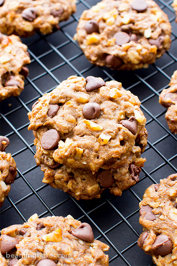 Vegan almond butter chocolate chip walnut oat cookies