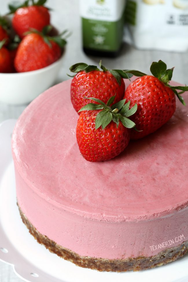 This paleo strawberry cheesecake is super creamy, vegan and raw and is loaded with extra strawberry flavor thanks to freeze-dried strawberries!