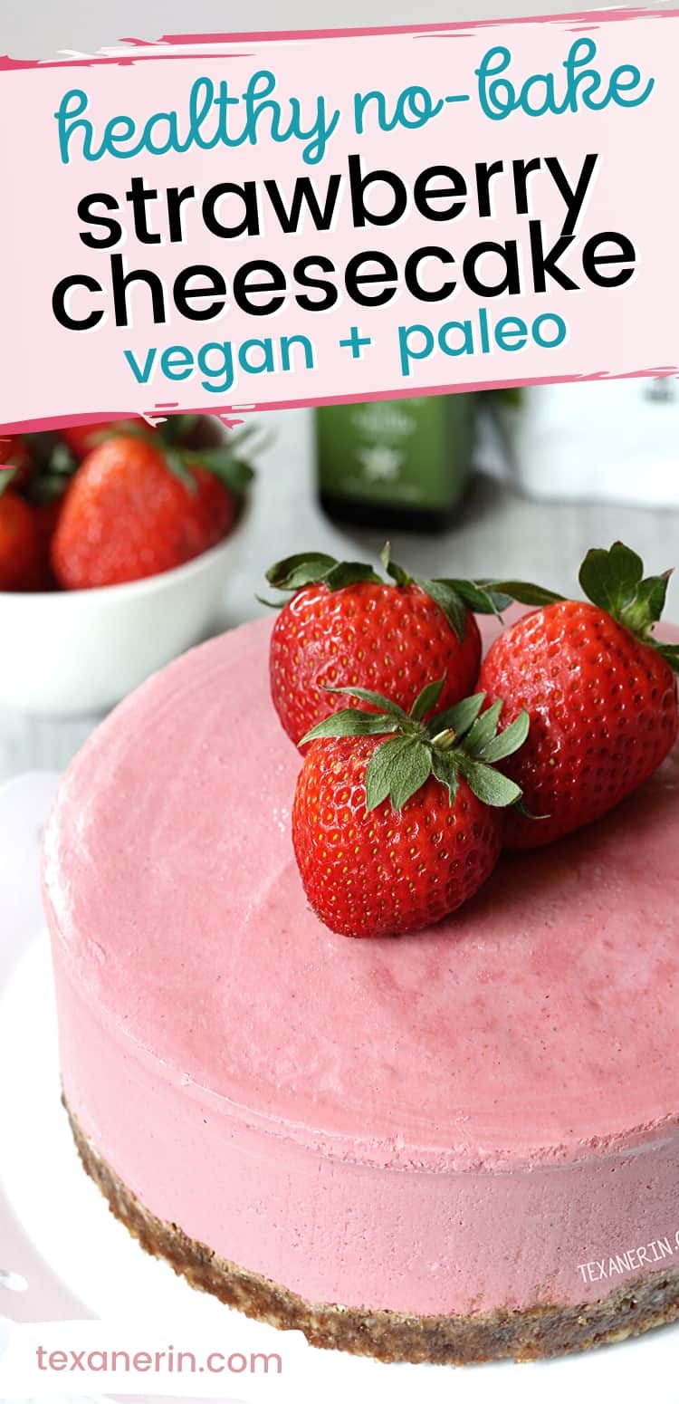 This paleo strawberry cheesecake is super creamy, vegan and raw and is loaded with extra flavor thanks to freeze-dried strawberries! A great vegan cheesecake recipe.