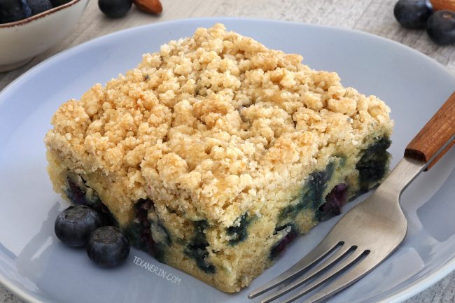 Incredibly moist blueberry coffee cake that can be made vegan, gluten-free, whole wheat and with all-purpose flour.