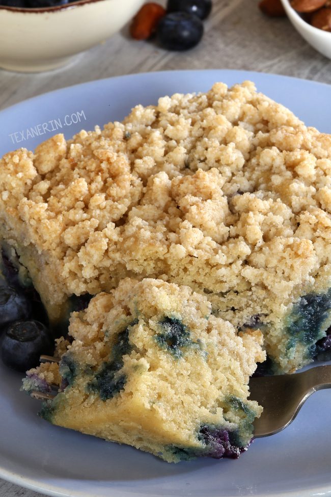 Incredibly moist and delicious blueberry coffee cake that can be made vegan, gluten-free, whole wheat and with all-purpose flour.