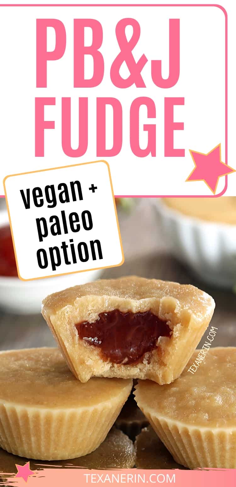 Healthy peanut butter and jelly fudge made in peanut butter cup form! Naturally vegan and gluten-free and sunflower seed butter can be used for a paleo / nut-free version. An amazing and easy healthy fudge recipe!