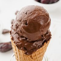 close-up of vegan chocolate ice cream scoop