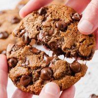 paleo peanut butter cookie being pulled apart