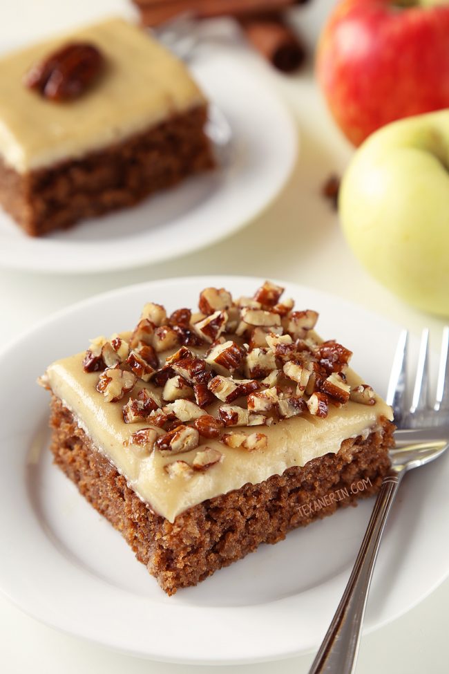 This paleo spice cake with maple cream cheese frosting is an easy to make treat perfect for fall and Thanksgiving! Grain-free, gluten-free and dairy-free.