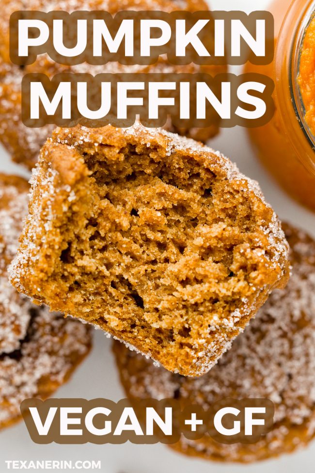 Easy vegan pumpkin muffins lightly sweetened with maple syrup and covered in cinnamon sugar. With gluten-free and whole wheat options.