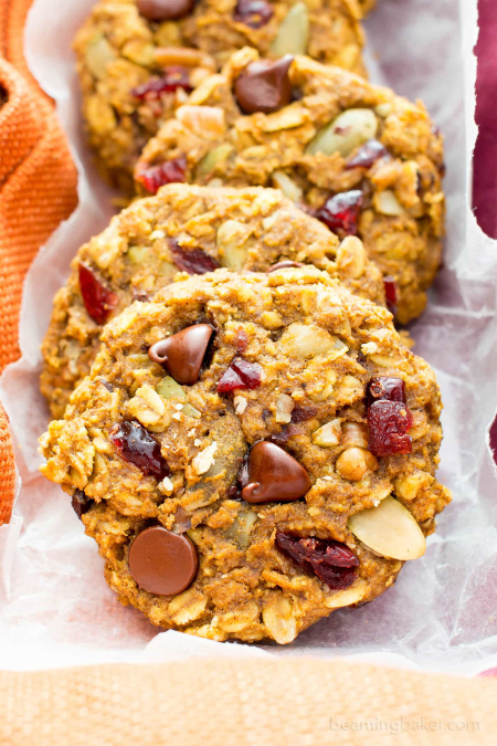 Pumpkin Chocolate Chip Oatmeal Breakfast Cookies from Beaming Baker