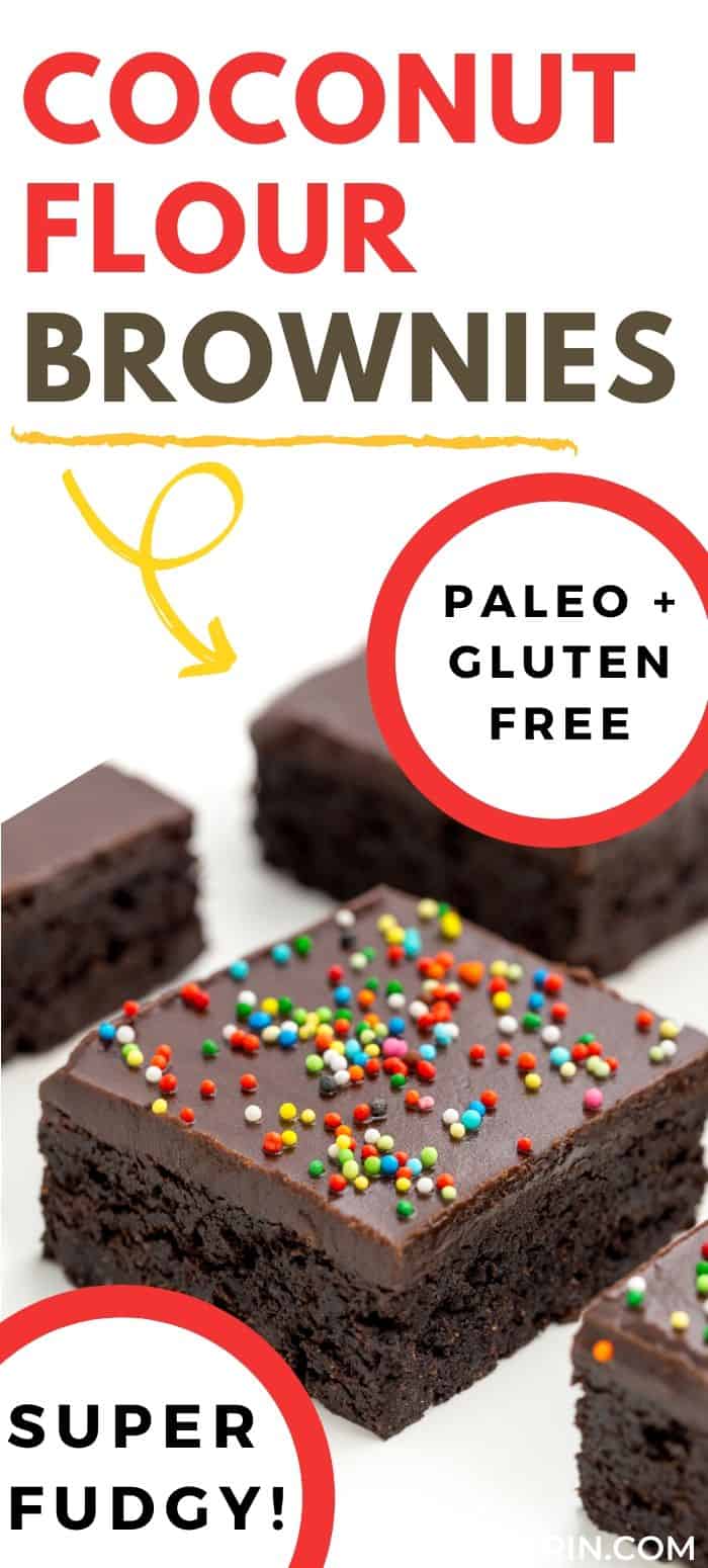 These coconut flour brownies are super fudgy and are also paleo, grain-free and dairy-free! Topped with chocolate fudge frosting.
