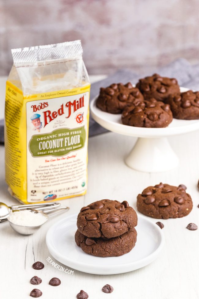 These chewy chocolate coconut flour cookies have the perfect texture and taste just like regular double chocolate cookies! This recipe is paleo with vegan and keto options. With a how-to recipe video.