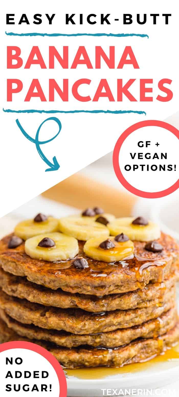 These gluten-free banana pancakes have a great texture and are totally banana-sweetened. They're 100% whole grain and dairy-free with a vegan option.