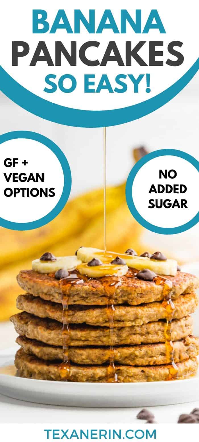 These gluten-free banana pancakes have a great texture and are totally banana-sweetened. They're 100% whole grain and dairy-free with a vegan option.