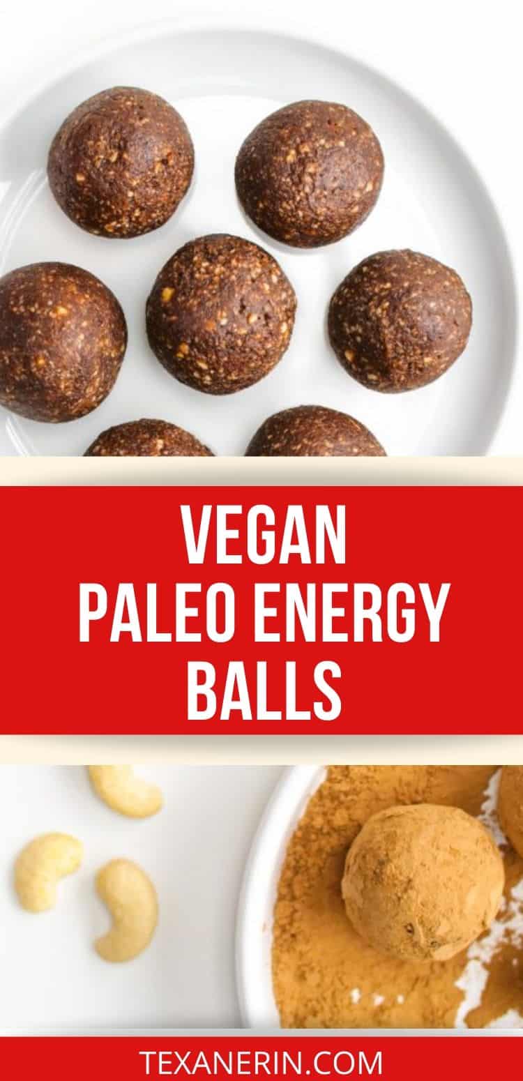 These paleo energy balls only have three ingredients and take about 5 minutes to put together! They taste like no-bake brownies and are a great on-the-go snack. They're also vegan, gluten-free and dairy-free.