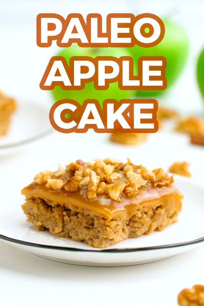 This amazing paleo apple cake is super moist, flavorful and made with a blend of almond and coconut flours for the best texture. With caramel fudge frosting.