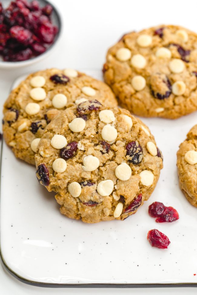 Easy and delicious White chocolate cranberry cookies that are soft and chewy and packed with white chocolate chips and dried cranberries. With vegan, gluten-free and whole wheat options.