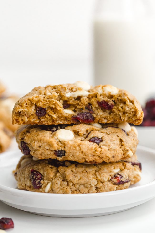 Delicious white chocolate cranberry cookies that are soft and chewy and packed with white chocolate chips and dried cranberries. With vegan, gluten-free and whole wheat options.