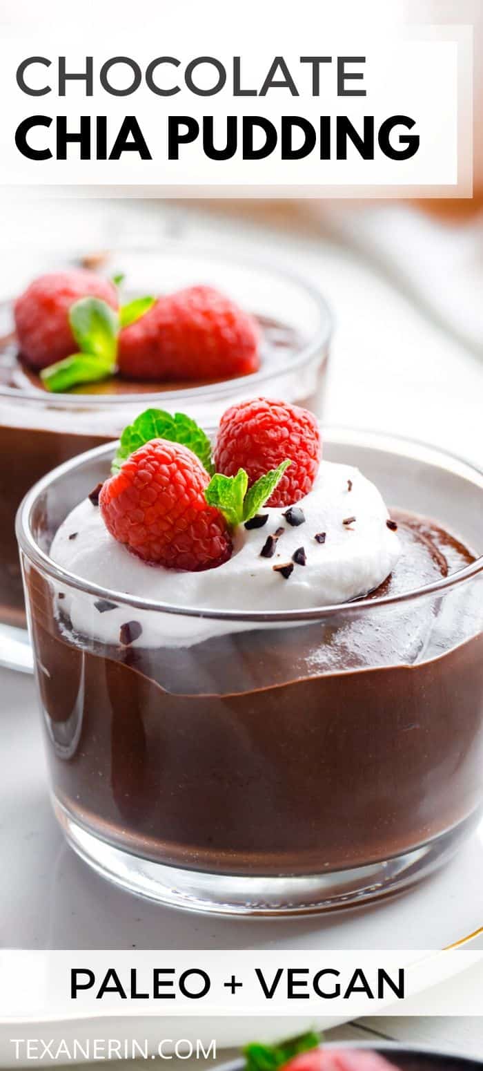 This chocolate chia pudding is smooth, creamy and no-cook. It's sweetened with maple syrup, made with coconut milk and is paleo and vegan. Tastes just like regular pudding! An amazing vegan dessert.