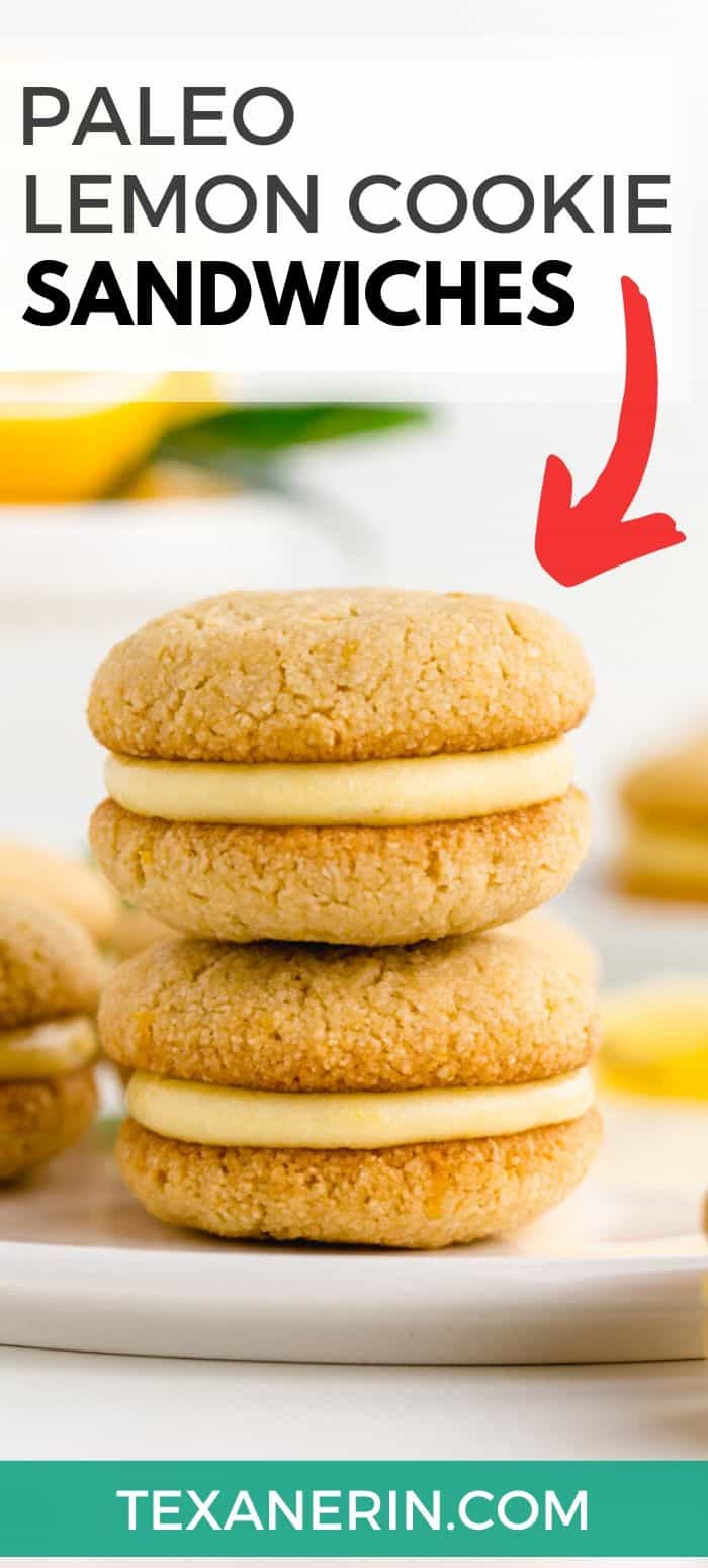 Lemon curd is sandwiched between soft and chewy paleo lemon cookies in this dairy-free treat! A great paleo cookie recipe.