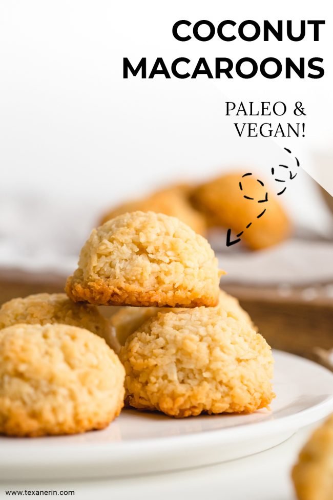 Super easy vegan coconut macaroons that are chewy on the inside and crisp on the outside! They taste like regular macaroons but are paleo and maple-sweetened.