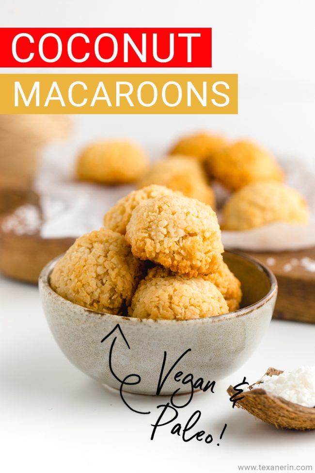 Amazingly easy vegan coconut macaroons that are chewy on the inside and crisp on the outside! They taste like regular macaroons but are paleo and maple-sweetened.