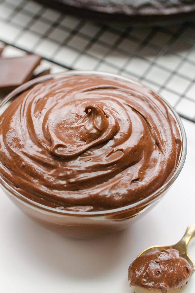 This amazingly delicious vegan chocolate frosting is super easy and just requires three ingredients! Can easily be made paleo.