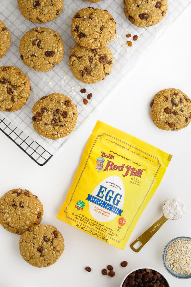 These vegan oatmeal cookies are crisp on the outside and chewy on the inside and taste just like traditional oatmeal raisin cookies! Can be made gluten-free, whole wheat or with all-purpose flours.