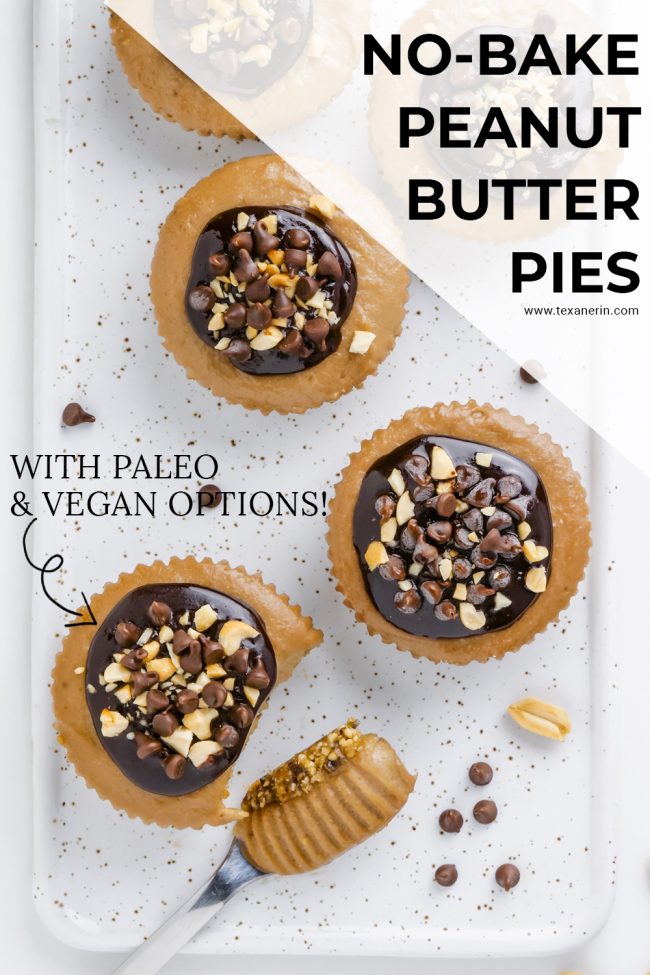 These easy and delicious vegan no-bake peanut butter pies are made a little healthier with the help of bananas, coconut milk and maple syrup. With a paleo option.