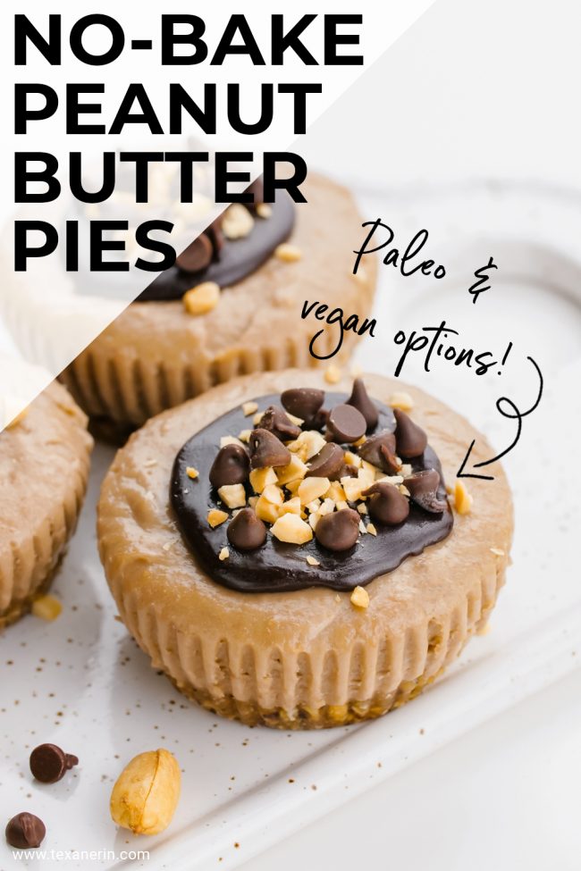 These vegan no-bake peanut butter pies are made healthier with the help of bananas, coconut milk and maple syrup. With a paleo option.