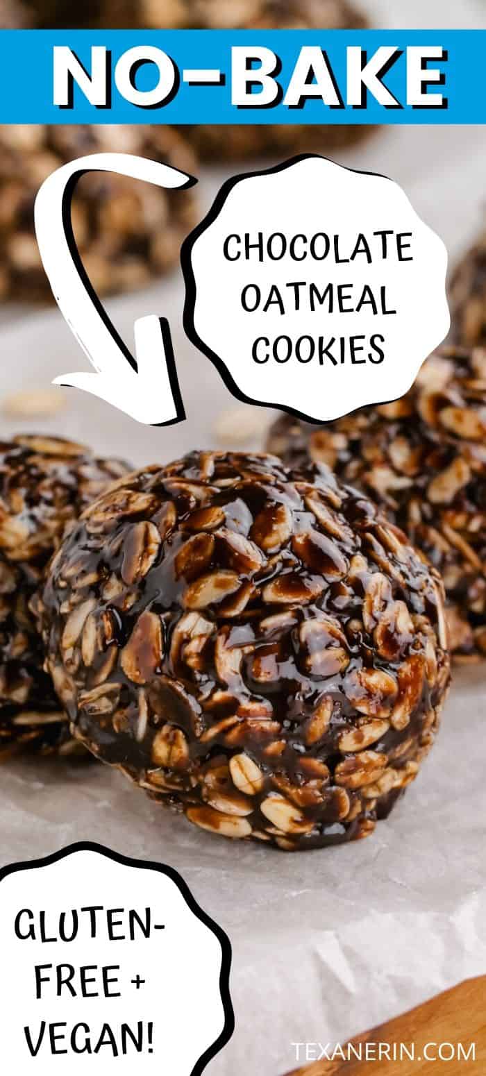 These no-bake chocolate oatmeal cookies are wonderfully chewy, easy to make and are vegan and gluten-free. With a nut-free option.