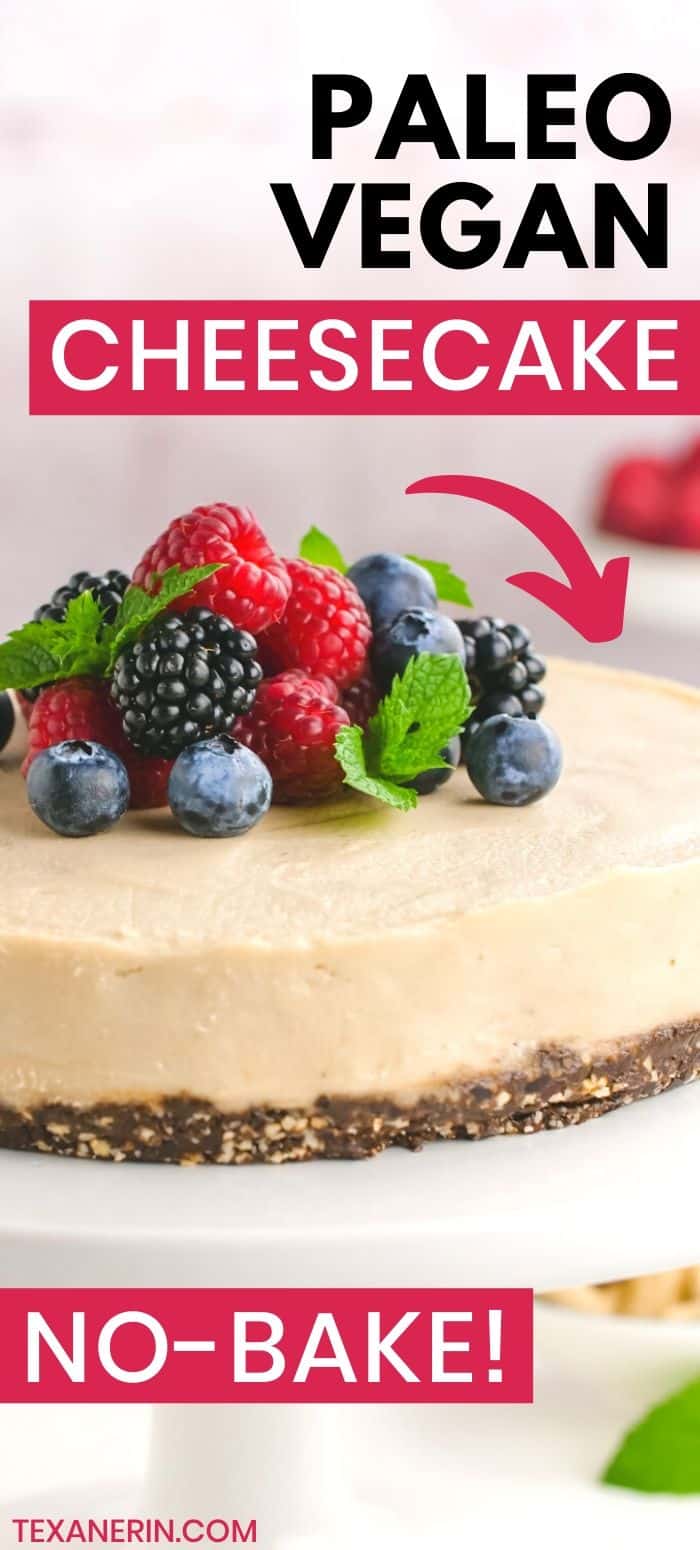 This vegan cheesecake recipe is rich, creamy and so delicious! It's also paleo and no-bake. An amazing vegan dessert!
