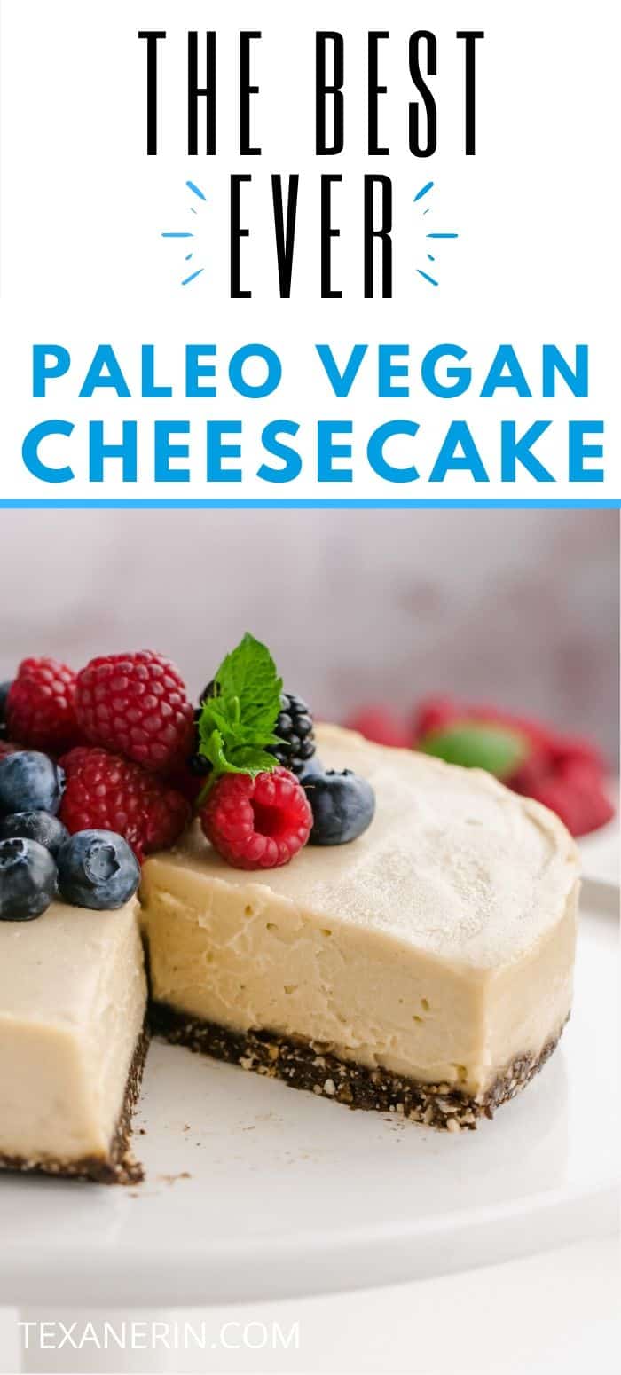 This vegan cheesecake recipe is rich, creamy and so delicious! It's also paleo and no-bake. An amazing vegan dessert!