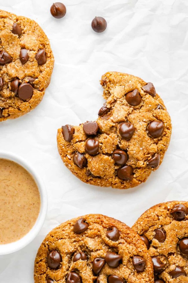 Spelt Chocolate Chunk Cookies on cutting board.