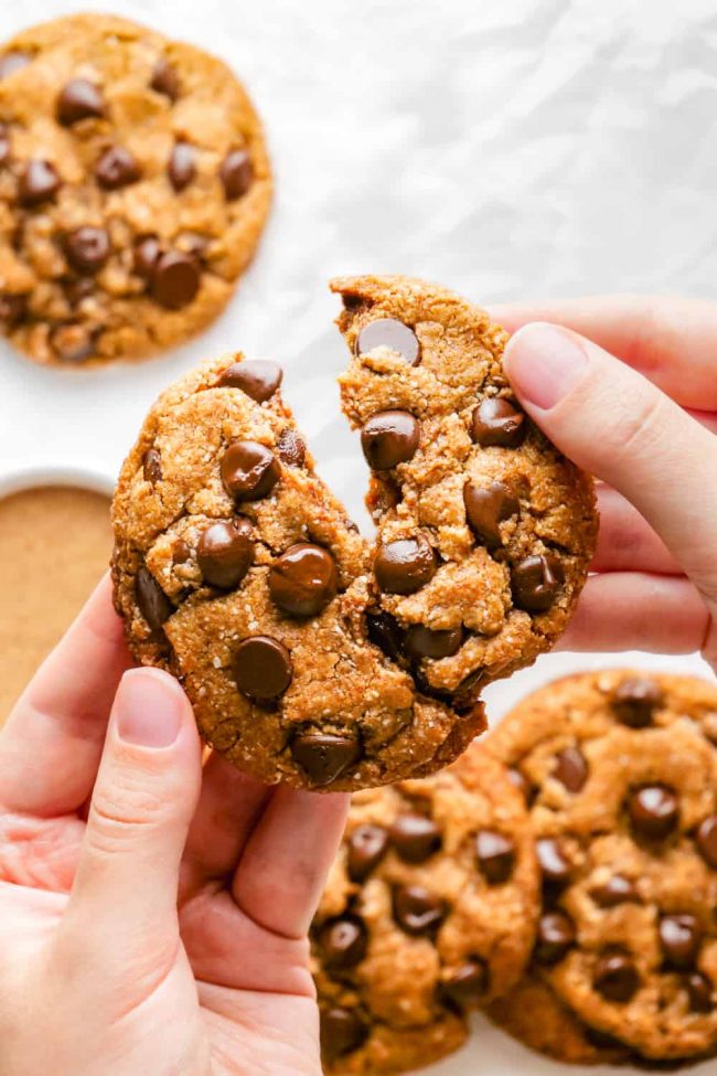These perfect paleo chocolate chip cookies are thick, chewy and have the perfect texture. Many of the reviewers have called these the best cookies ever and said that nobody had a clue that they were paleo (or even gluten-free)! Vegan and keto options.