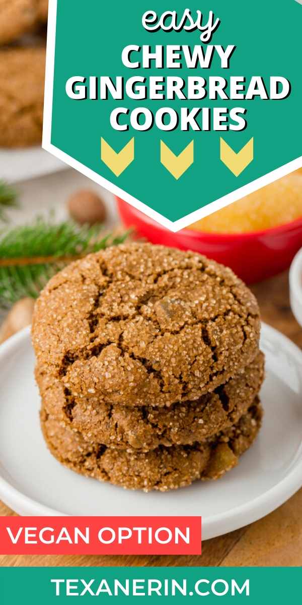 These easy chewy gingerbread cookies are 100% whole grain (but can also be made with all-purpose flour) and have a vegan option. Seriously the best ginger cookies ever!